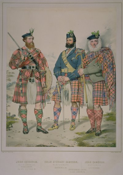 Triple portrait of John Chisholm, Colin Stewart Cameron and John Cameron, men of the Clan Chisholm and Clan Cameron, published in The Highlander of Scotland of 1870 by Kenneth Macleay